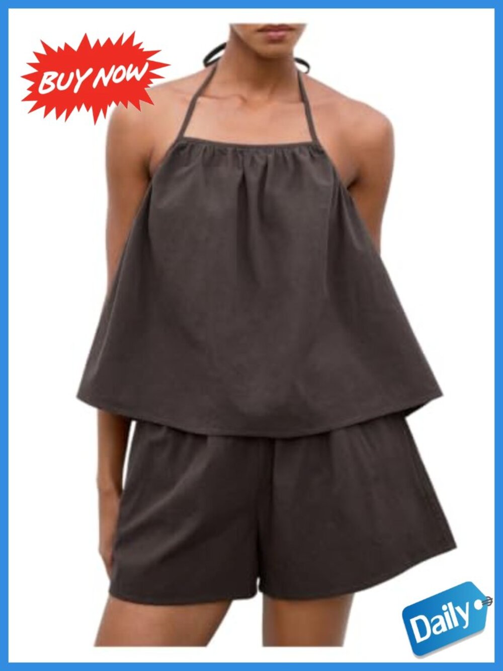 Women's 2 Piece Halter Top Mini Shorts Set Sleeveless Slit Hem